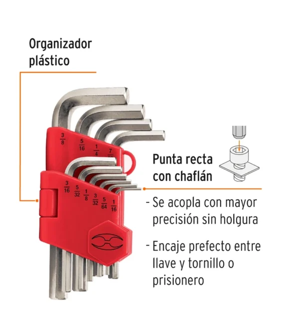 Juego de 10 llaves Allen punta hexagonal Truper ALL-10P Set de 10 Puntas Allen Hexagonal con Organizador - Truper ALL-10P