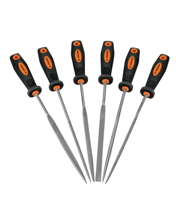 Juego de 6 limas finas - Truper LIJO-6X Juego de 6 limas con mango de TPR para joyero, Truper LIJO-6X