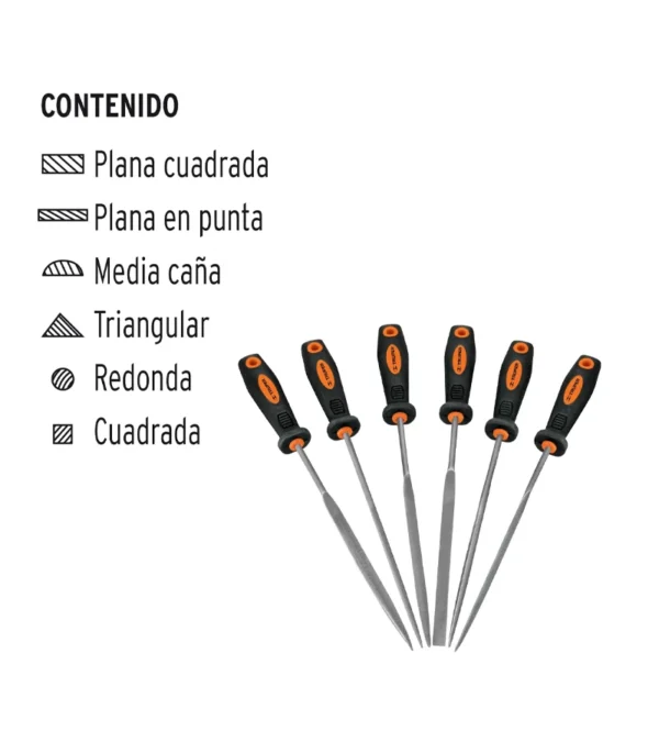 Juego de 6 limas finas - Truper LIJO-6X Juego de 6 limas con mango de TPR para joyero, Truper LIJO-6X
