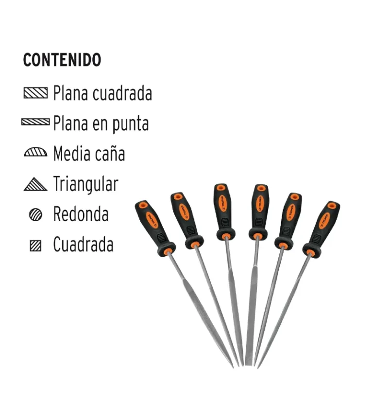Juego de 6 limas finas - Truper LIJO-6X Juego de 6 limas con mango de TPR para joyero, Truper LIJO-6X
