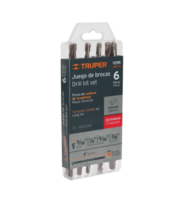Juego de Brocas para Concreto 6 Piezas Truper JBCT Brocas para Concreto de 6 Piezas en Carburo de tungsteno Truper JBCT 11295