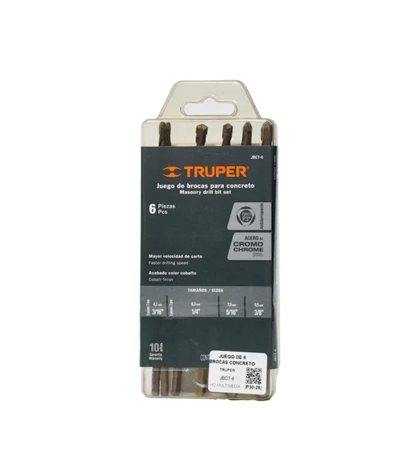 Juego de Brocas para Concreto 6 Piezas Truper JBCT Brocas para Concreto de 6 Piezas en Carburo de tungsteno Truper JBCT 11295