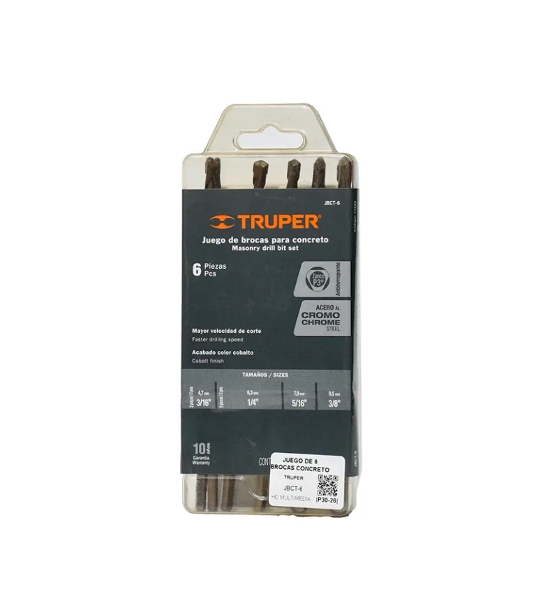 Juego de Brocas para Concreto 6 Piezas Truper JBCT Brocas para Concreto de 6 Piezas en Carburo de tungsteno Truper JBCT 11295