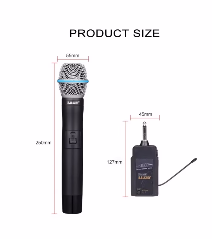 Micrófono Inalámbrico Profesional UHF EALSEM ES  Micrófono Inalámbrico de Mano con Frecuencia UHF   Ealsem ES