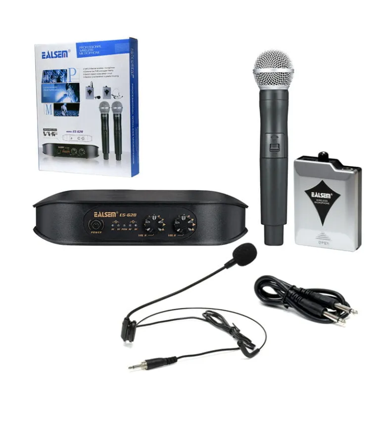 Micrófono Inalámbrico VHF de vincha y Mano Ealsem ES-620 Micrófono Inalámbrico de Vincha y Mano con Frecuencia VHF - Ealsem ES-620
