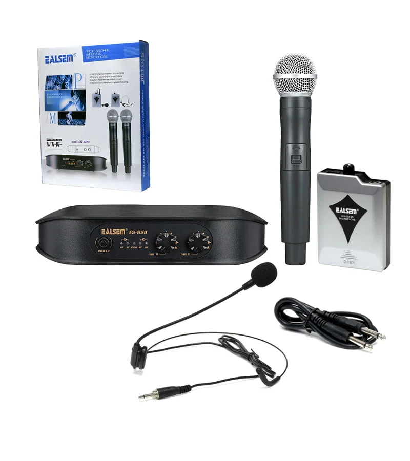Micrófono Inalámbrico VHF de vincha y Mano Ealsem ES-620 Micrófono Inalámbrico de Vincha y Mano con Frecuencia VHF - Ealsem ES-620