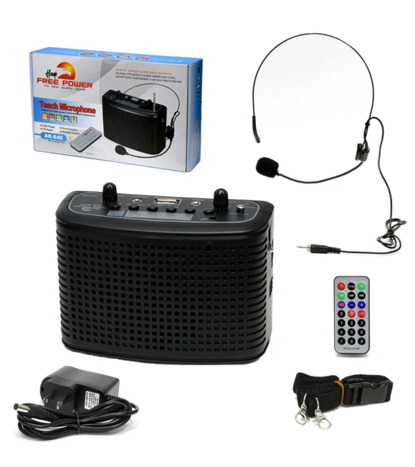 Mini Parlante con Micrófono de Vincha Portátil - Free Power AK-E40 Mini Parlante Amplificador con Micrófono de Vincha, Lector de USB Mp3 y Bluetooth - HawK Free Power AK-E40