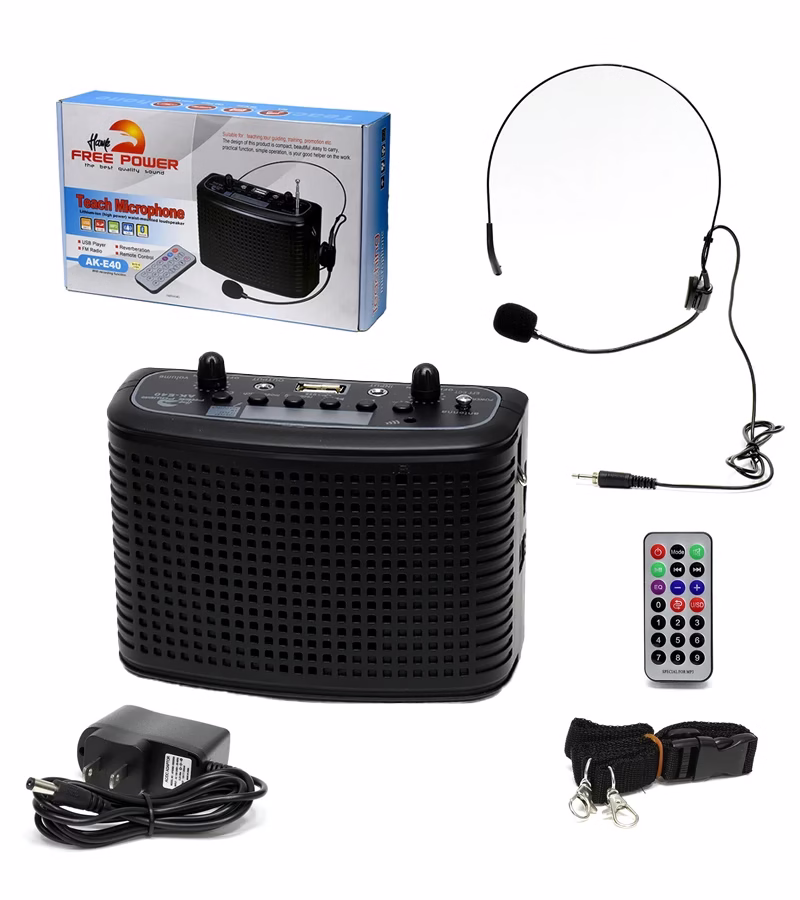 Mini Parlante con Micrófono de Vincha Portátil   Free Power AK E Mini Parlante Amplificador con Micrófono de Vincha Lector de USB Mp y Bluetooth   HawK Free Power AK E