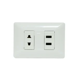 Placa de Pared USB de Carga x2 con Toma Eléctrica Plano/Redondo NEMA Opalux BM1226 Wall Plated con 2 Puertos USB de Carga y 1 Puerto de Toma Eléctrica Americana Opalux BM1116
