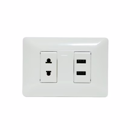 Placa de Pared USB de Carga x2 con Toma Eléctrica Plano/Redondo NEMA Opalux BM1226 Wall Plated con 2 Puertos USB de Carga y 1 Puerto de Toma Eléctrica Americana Opalux BM1116