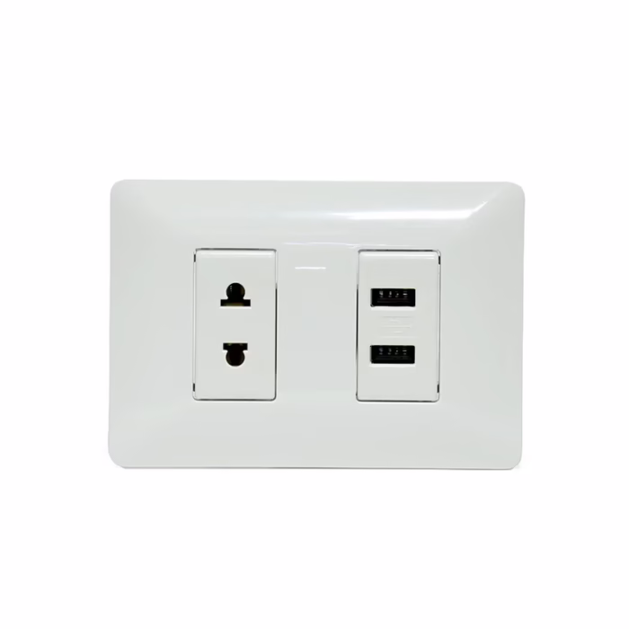 Placa de Pared USB de Carga x con Toma Eléctrica PlanoRedondo NEMA Opalux BM Wall Plated con  Puertos USB de Carga y  Puerto de Toma Eléctrica Americana Opalux BM