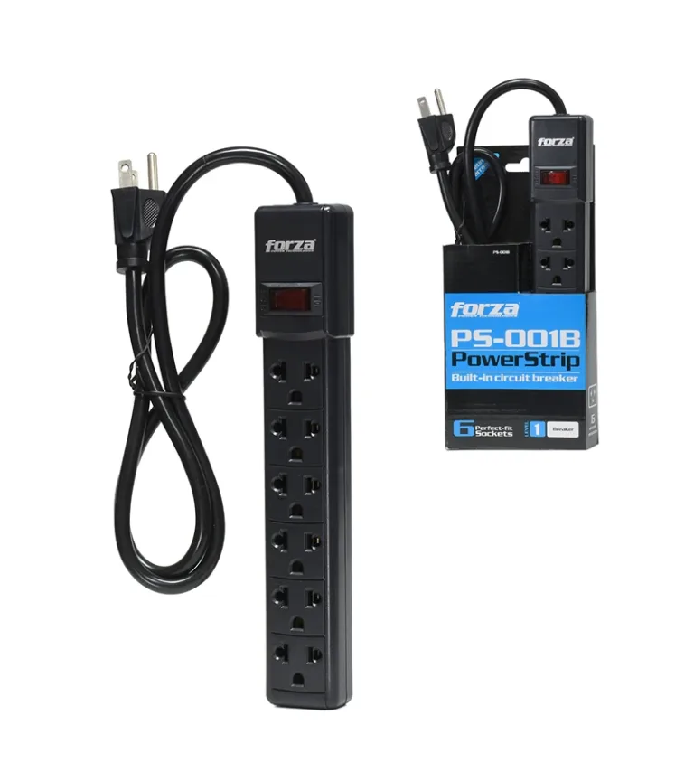 Supresor de Picos de 6 Tomas - Forza PS-001B Supresor de Picos Con 6 Tomas Americanas (Plana y Redonda) y Cable de 1 Metro Forza PS-001B