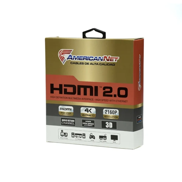 Cable HDMI American NET V2.0 4K Ultra HD GP-090 Cable HDMI American Net Versión 2.0 Ultra HD 2160p 4K@30hz Full HD@60hz High Speed con Ethernet Audio Return Channel