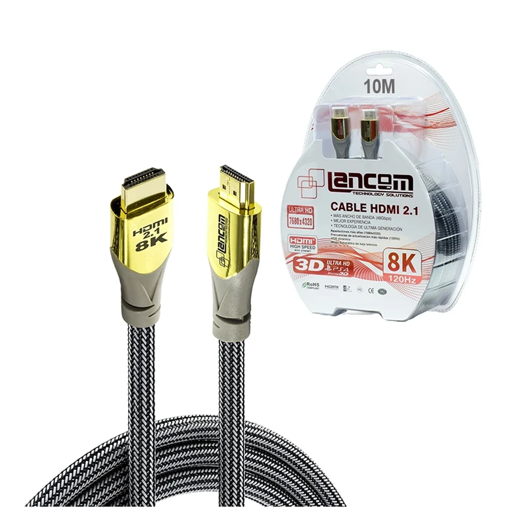 Cable HDMI de 10MT 8K Lancom HAA05-10M Cable HDMI de 10MT 8K@120hz Versión 2.1 3D High Speed con Ethernet, 48Gbps, Audio Retorno, Ultra HD 7680x4320 Pixeles, HDR, LANCOM HAA05-10M