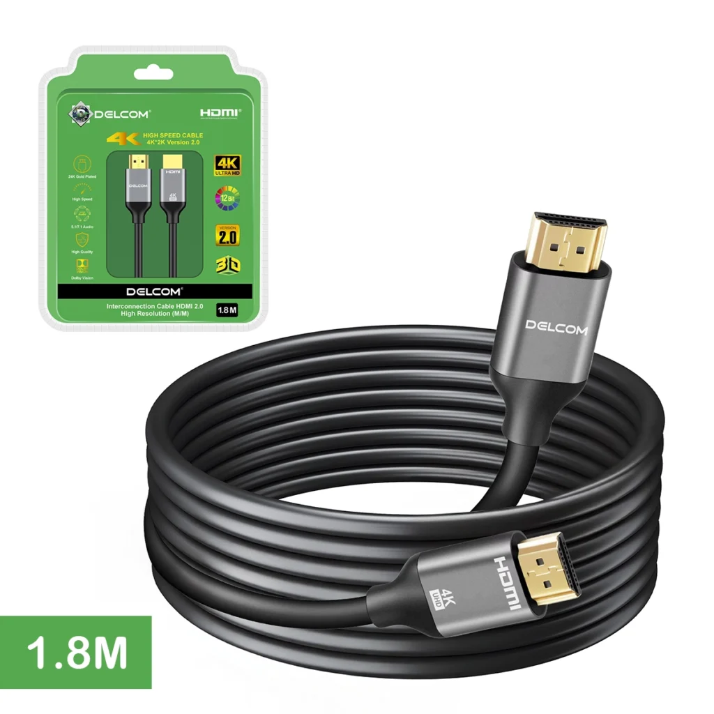 Cable HDMI 4K 1.8 Metros Delcom DCHD040: v2.0 Experiencia Visual en Ultra HD, Cable HDMI Delcom de 1.8 Metros Nuevo Modelo 2025