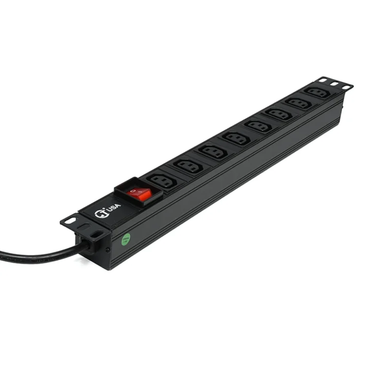 Power Rack PDU de 8 Tomas C13 de 2MT - LT USA LT-PDU-8 PDU 8 Tomas Eléctricas con Conector C13 de 1RU a 220V-240VAC - Cable de 2 Metros de 16AWG LT USA LT-PDU- 8