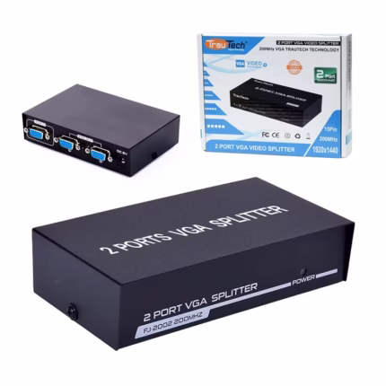 Splitter VGA 1x2 Vías de 200Mhz Trautech PE-VS0027 Splitter de Video VGA con 1 Entrada 2 salidas en Simultáneo a 200Mhz Full HD 1920 x 1280 píxeles - Trautech PE-VS0027