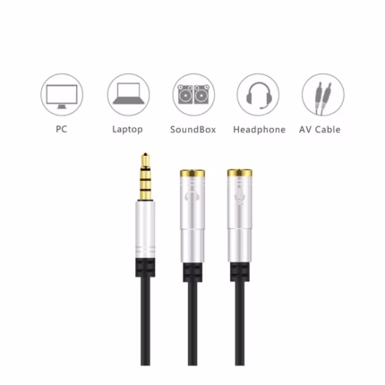 Cable Adaptador Bifucador de Audio y Micrófono - Delcom DCAU-020 Cable Divisor de Audio y Micrófono a Mini Plug Macho de 3.5mm - Delcom