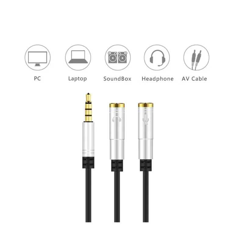 Cable Adaptador Bifucador de Audio y Micrófono - Delcom DCAU-020 Cable Divisor de Audio y Micrófono a Mini Plug Macho de 3.5mm - Delcom