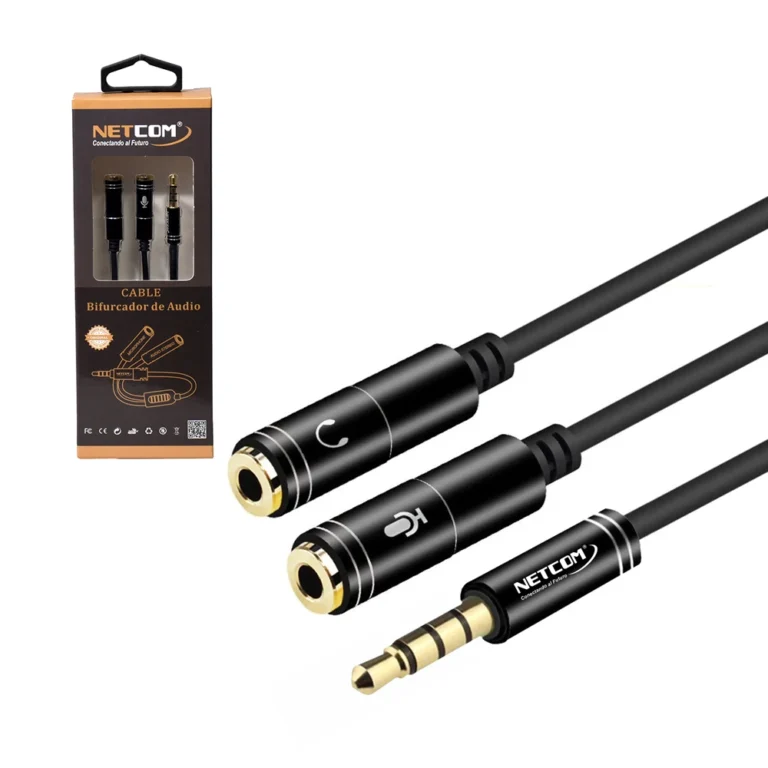 Cable Divisor de Audio y Micrófono NETCOM PE-RS0075 Bifucador de Audio y Micrófono para Laptop, Separador de Audio para Tableta o Laptop, Divisor de audio NETOCM PE-RS0075