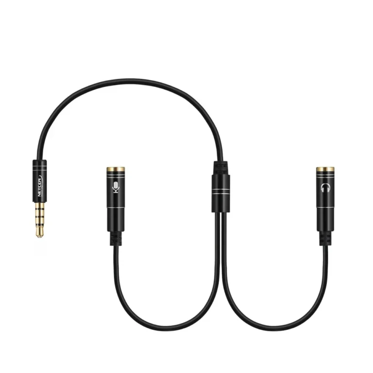 Cable Divisor de Audio y Micrófono NETCOM PE-RS0075 Bifucador de Audio y Micrófono para Laptop, Separador de Audio para Tableta o Laptop, Divisor de audio NETOCM PE-RS0075