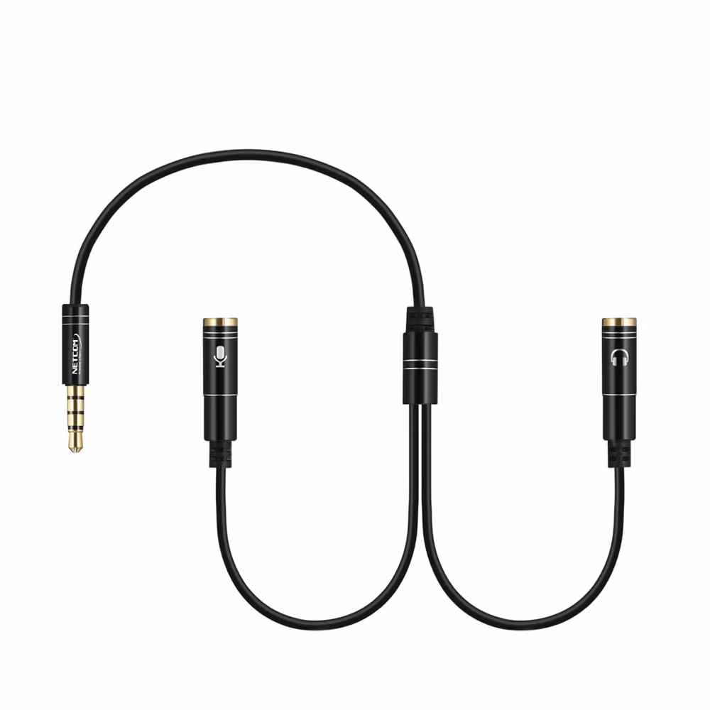 Cable Divisor de Audio y Micrófono NETCOM PE RS Bifucador de Audio y Micrófono para Laptop Separador de Audio para Tableta o Laptop Divisor de audio NETOCM PE RS