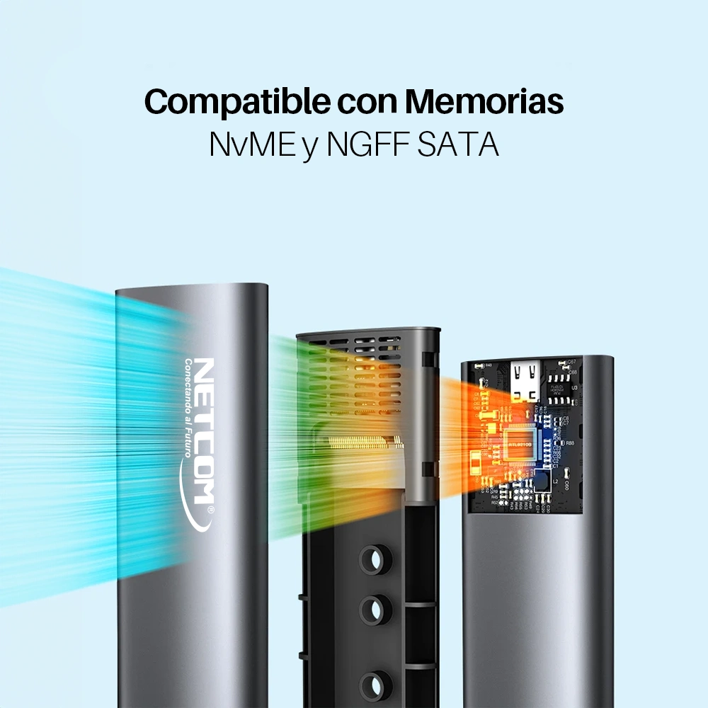 Carcasa para M.2 NVMe y NGFF Sata NETCOM PE-TA0155: Expande tu almacenamiento con estilo Case para Memorias M.2 NVMe y NGFF Sata NETCOM PE-TA0155