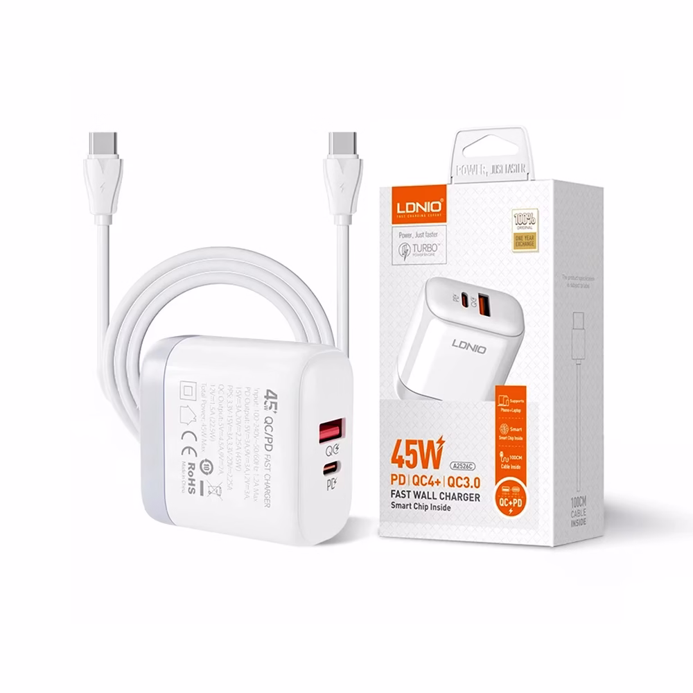 Cargador USB C de W LDNIO AC Cargador Rápido para Celular o Tableta con Puerto USB y USB tipo C de W con PD QC y QC LDNIO AC Cargador Rápido LDNIO AC Carga Tu Celular o Tableta a Toda Velocidad