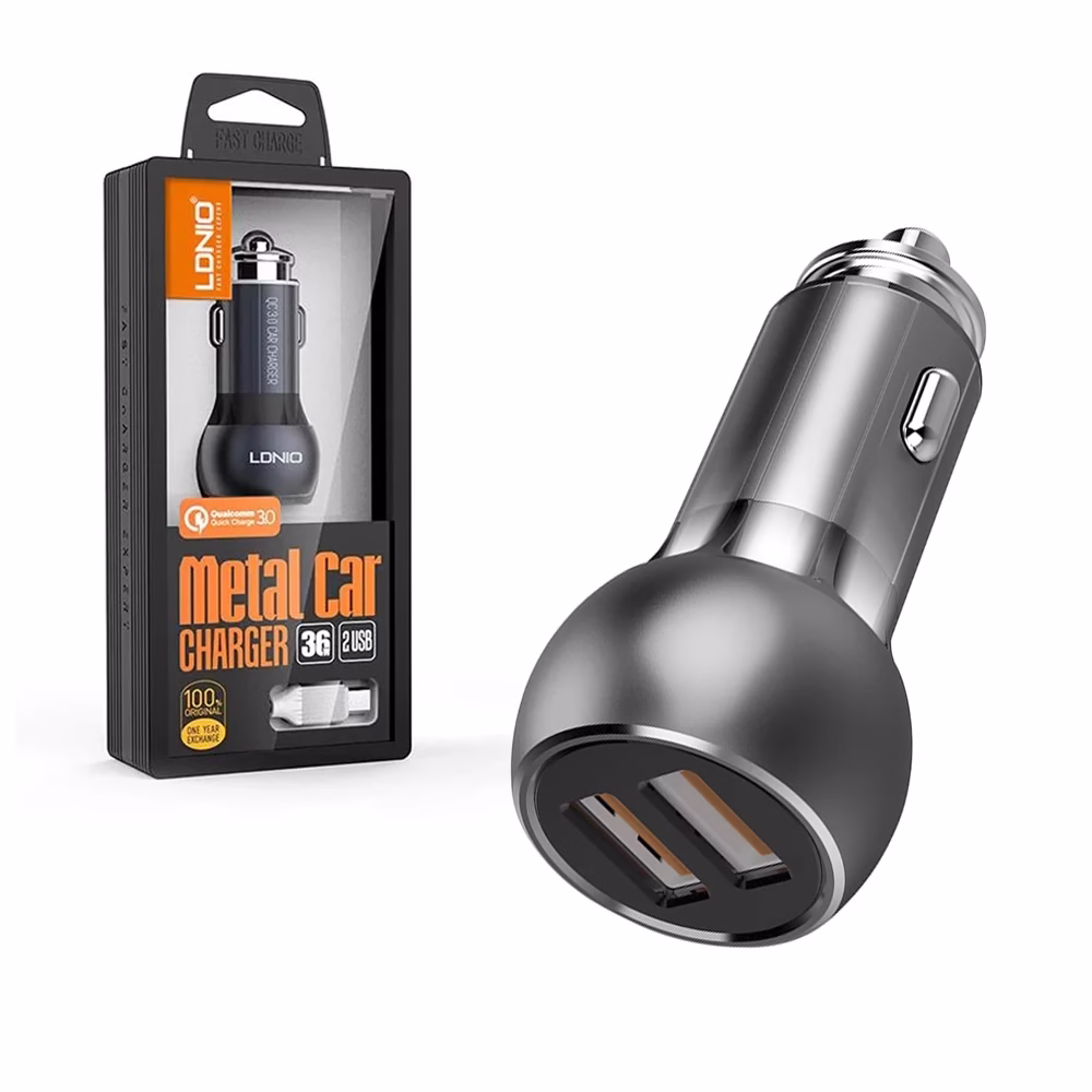 Cargador de Auto con  USB QC LDNIO CQ Carga rápida y segura con el Cargador de Auto LDNIO CQ