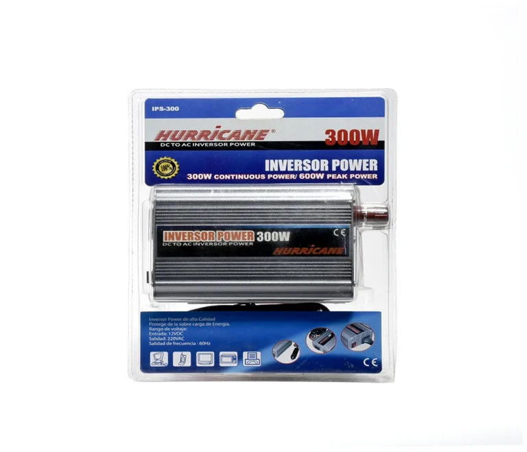 Inversor de 12V a 220VAC Hurricane IPS-300 Inversor de Corriente de 300W 12V a 220V AC Hurricane