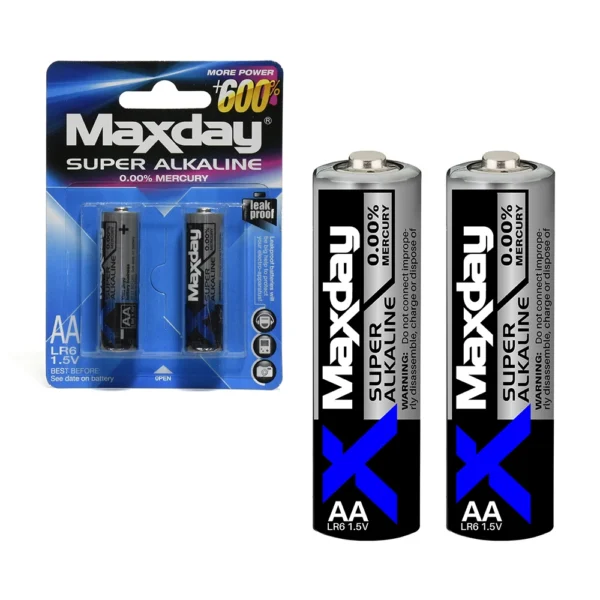 Pilas AA de Alcalina MaxDay MD-1006, Pack de 2 Pilas AA de Alcalina LR6 MaxDay ZZ-MD-1006 Pack de 2 Pilas AA de Alcalina LR6 MaxDay: ¡Energía confiable para tus dispositivos!