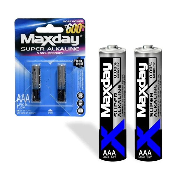 Pilas AAA de Alcalina Maxday MD-1007, Pack de 2 Pilas AAA de Alcalina LR03 MaxDay ZZ-MD-1007 Pack de 2 Pilas AAA de Alcalina LR03 MaxDay MD-1007: ¡Energía duradera para tus dispositivos!