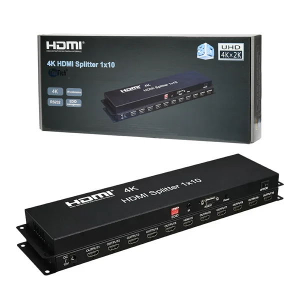 Splitter HDMI 1x10 4K Trautech PE-SP0076, Splitter HDMI de 1 Entrada con 10 Salidas 4K@30hz Compatible con Full HD 1080p Trautech PE-SP0076 Splitter HDMI Trautech PE-SP0076: Amplía tu experiencia visual a 10 pantallas