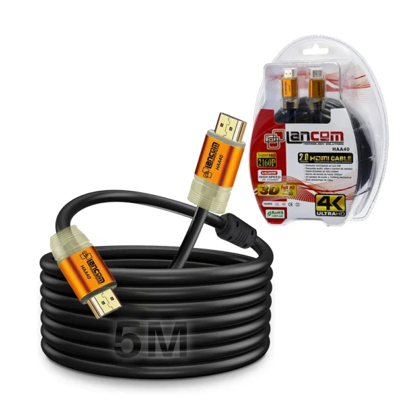 Cable HDMI de 5 Metros Lancom HAA40-5M: La conexión ideal para tu entretenimiento Cable HDMI de 5 Metros, marca Lancom, Modelo HAA40-5M, con Conector Gold Plated, Full Cobre, High Speed, Audio Retorno, 18Gbps, HDR, 18Gbps, Apantallado, Con Filtro de Ferrita, Versión 2.0 4K