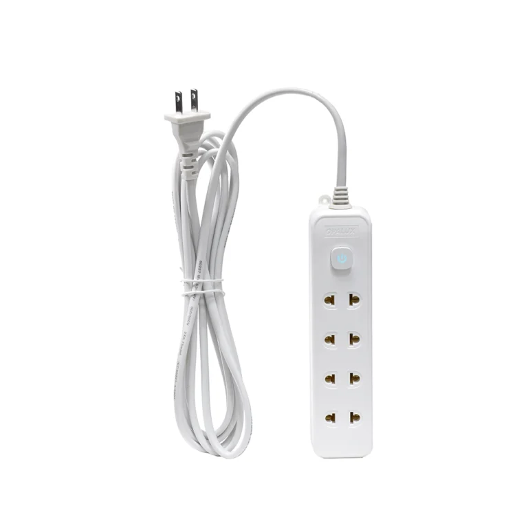 Extensión Múltiple de 3 Metros con 4 Salidas Opalux OP-NK-135: Tu Aliado Ideal para la Conectividad Eléctrica Extensión Múltiple de Corriente con 4 Tomas Redondo / Plano y Cable de 3 Metros de 18AWG, Color Blanco Opalux OP-NK135
