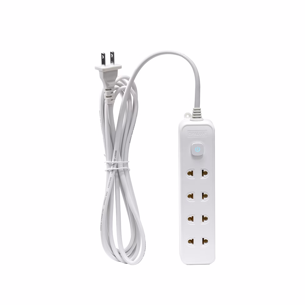 Extensión Múltiple de  Metros con  Salidas Opalux OP NK  Tu Aliado Ideal para la Conectividad Eléctrica Extensión Múltiple de Corriente con  Tomas Redondo  Plano y Cable de  Metros de AWG Color Blanco Opalux OP NK