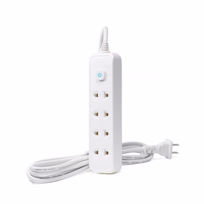 Extensión Múltiple de  Metros con  Salidas Opalux OP NK  Tu Aliado Ideal para la Conectividad Eléctrica Extensión Múltiple de Corriente con  Tomas Redondo  Plano y Cable de  Metros de AWG Color Blanco Opalux OP NK