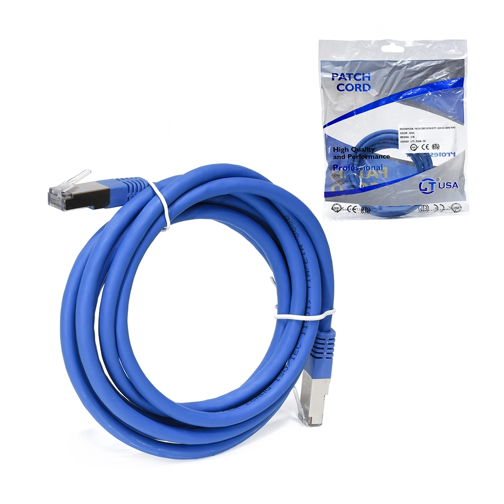 Cable Patch Cord Cat6A 2M SFTP, Color Azul con Chaqueta LSZH , Modelo LTT-PC6A-2A , marca LT USA Cable Patch Cord Cat6A de 2 Metros: Conectividad Segura y Rápida para tu Red