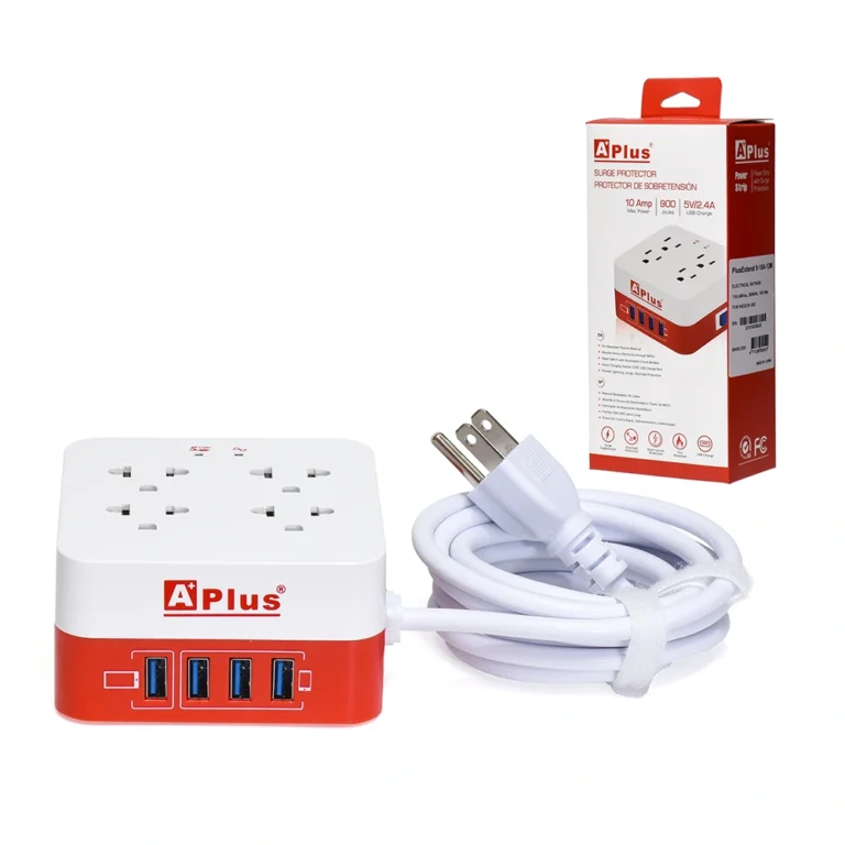 Supresor de Pico con 4 Tomas USB A+ Plus PlusExtend 9-10A-12M ¡Protege tus equipos y carga tus dispositivos con el PlusExtend 9-10A-12M!, Supresor de Pico con 4 Tomas Universales y 4 Puertos USB de 5V 2.4A, marca A+ Plus