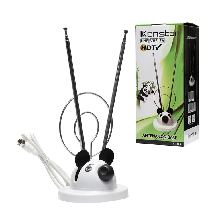 Antena Digital para TDT Konstar KT-245 Antena UHF VHF y FM para TV Digital: Disfruta de una señal nítida y estable, Antena Decorativa tipo Panda para Televisión Digital 