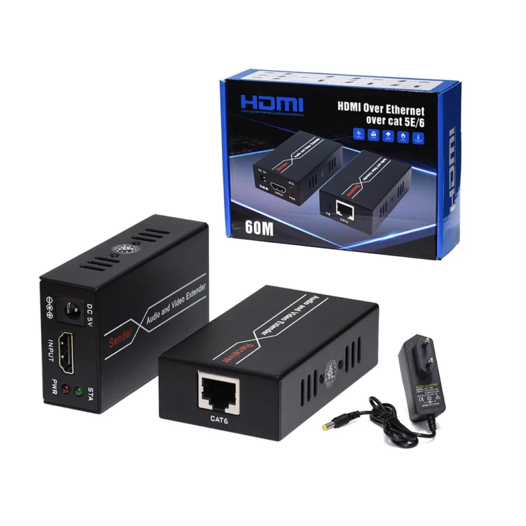 Extensor HDMI por UTP EX-HD60M: Extiende tu señal HDMI hasta 60 metros a través de un cable de Red Cat6, Extender HDMI de 60 metros