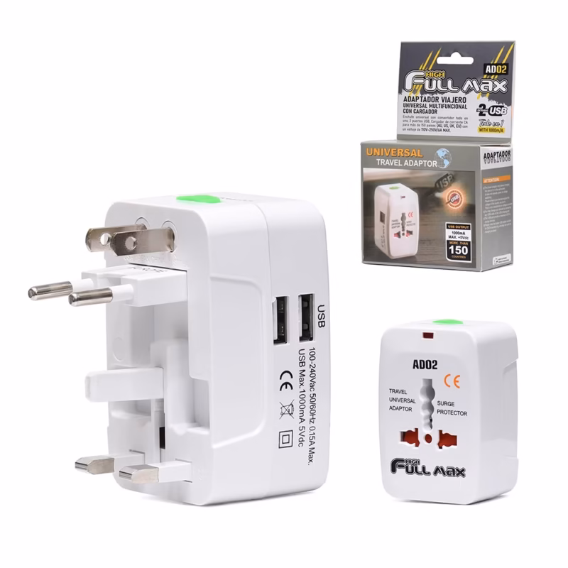 Adaptador de Viaje Universal High Full Max ZZ AD | Carga USB y Enchufes Internacionales
