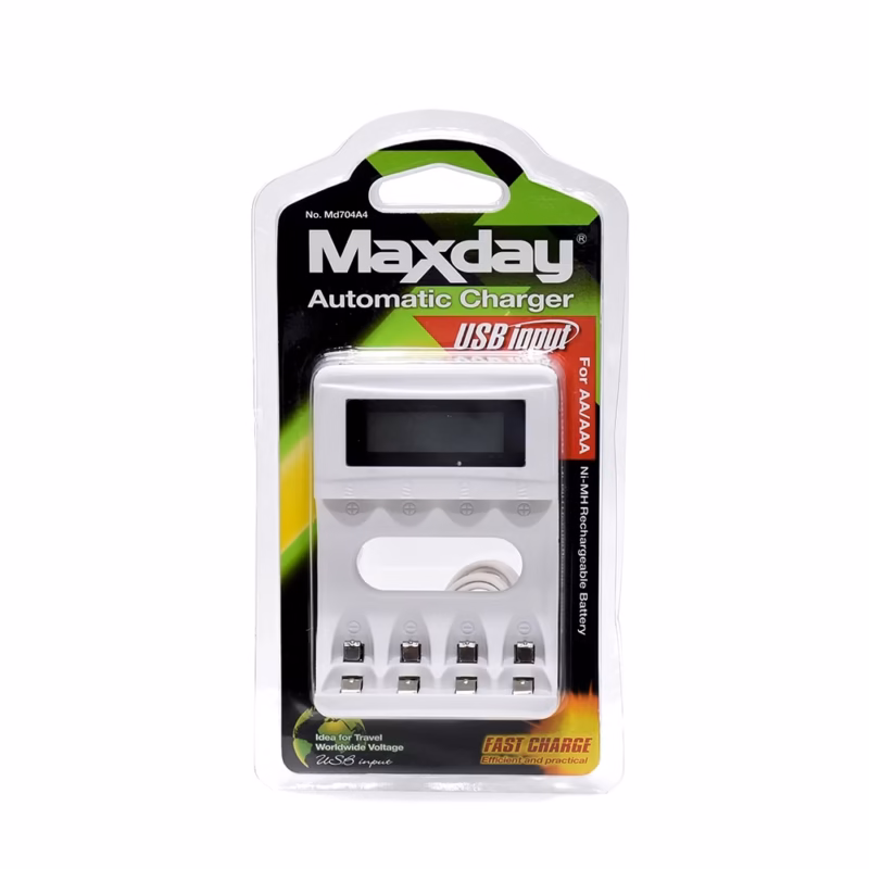 Cargador de Pilas AA y AAA Ni-Mh Ni-Cd por USB MaxDay ZZ-MD-704A4_____01 Cargador de Pilas AAAAA Ni MHNi Cd Maxday ZZ MD A | Carga Rápida por USB