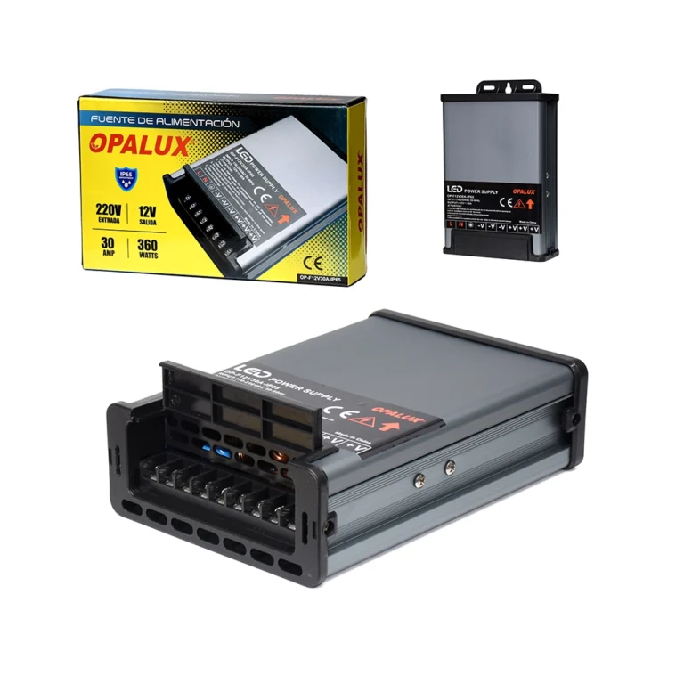 Fuente Switching Vertical 12V 30A IP65 Opalux OP-F12V30A-IP65 | Resistente al Agua y Polvo