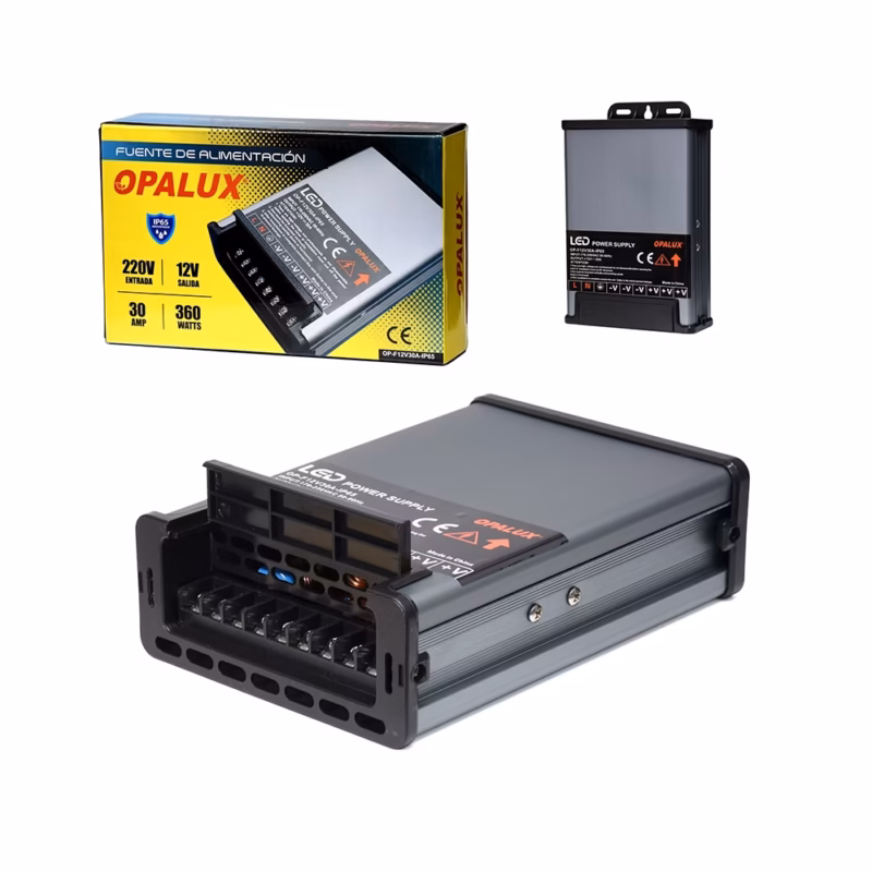 Fuente Switching Vertical 12V 30A IP65 Opalux OP-F12V30A-IP65 | Resistente al Agua y Polvo