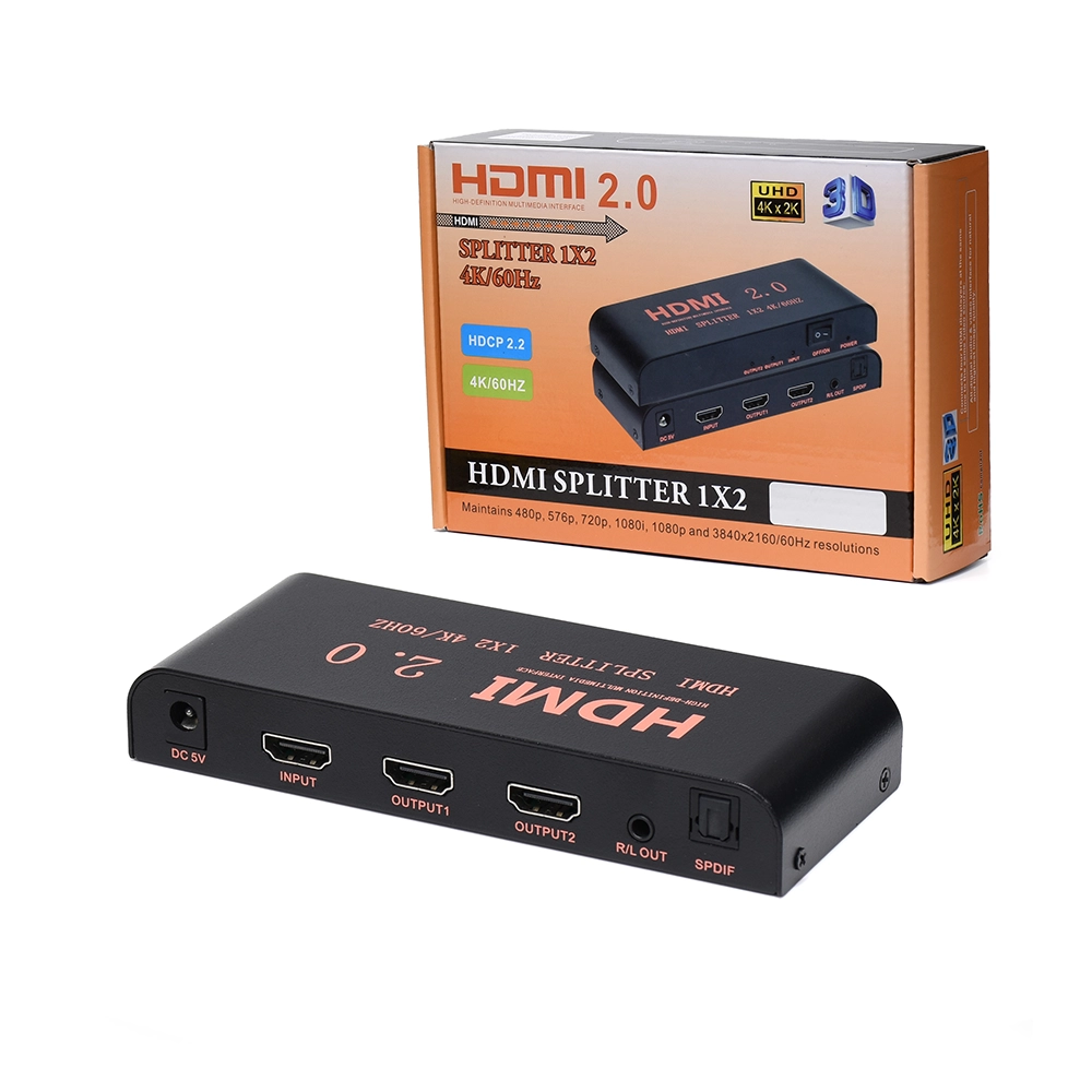 Splitter HDMI 1x2 4K SM-F7846 | Extractor de Audio | Toslink | MiniPlug 3.5mm | Duplica Tu Señal HDMI con Audio | Ideal para Cine en Casa