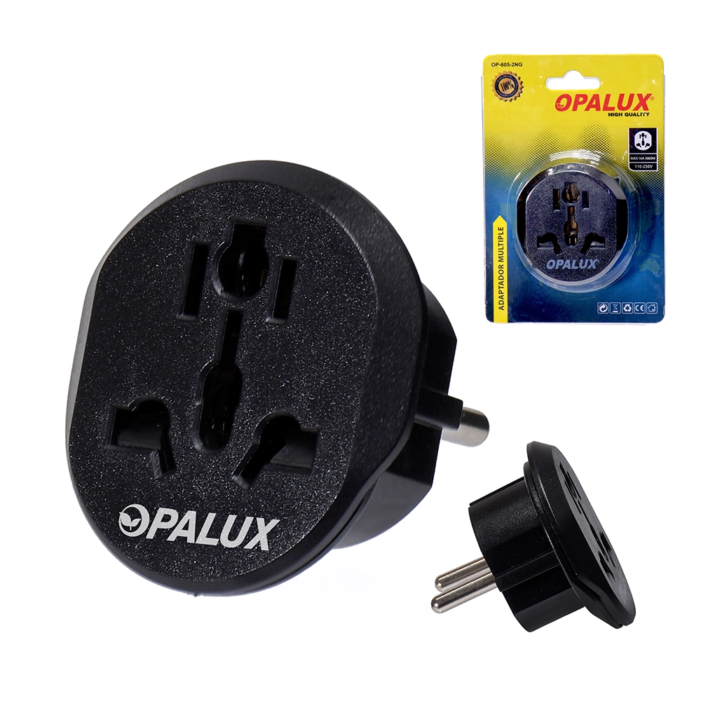 Adaptador Universal para Toma Corriente Schuko | Opalux OP-605-2NG, Adaptador Schuko con Toma Universal, Adaptador Viajero