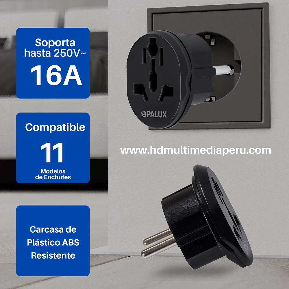 Adaptador Universal para Toma Corriente Schuko | Opalux OP-605-2NG, Adaptador Schuko con Toma Universal, Adaptador Viajero