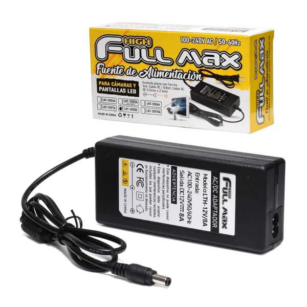 Adaptador de Corriente 12V 8A | Conector Plug DC 5.5*2.52mm | High Full Max LTH-12V8A(HFM): Potencia Confiable para tus Dispositivos, Adaptador de Corriente 12V 8A, Convertidor DC 12V8A