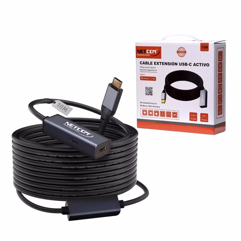 Cable Extensión USB C  Metros Activo NETCOM PE EX Conexión Estable y Rápida a Larga Distancia